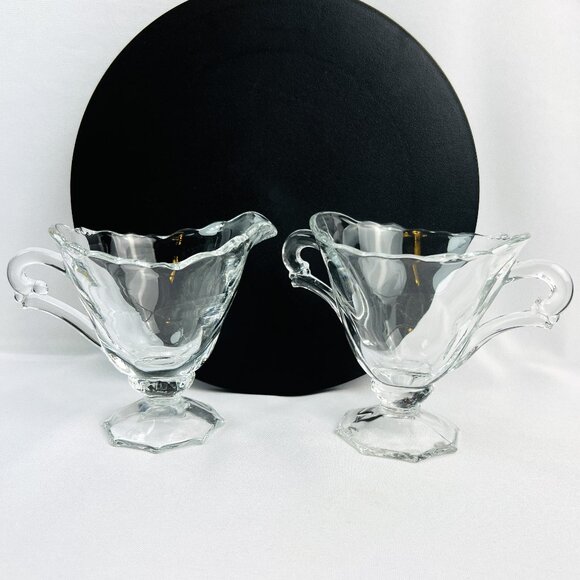 Heisey Waverly Vintage Footed Open Sugar Bowl & Creamer Set Elegant Clear Glass - Picture 4 of 10